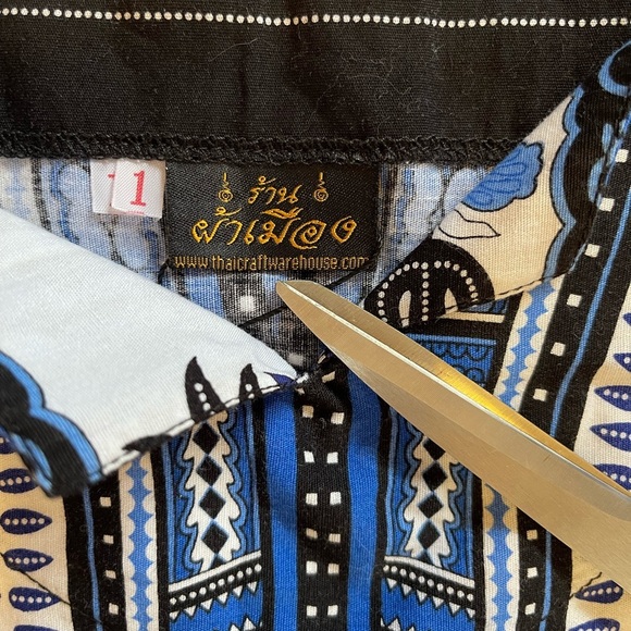 Traditional Blue, Black and White Dashiki Shirt by Thai Craft Warehouse - Picture 2 of 5
